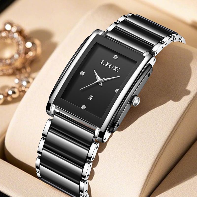 LIGE Neue Luxus Damenuhren Elegante Keramik Quarz Armbanduhren Wasserdicht Datum Mode Geschenk Für Damen Uhr Relojs Mujer+Box