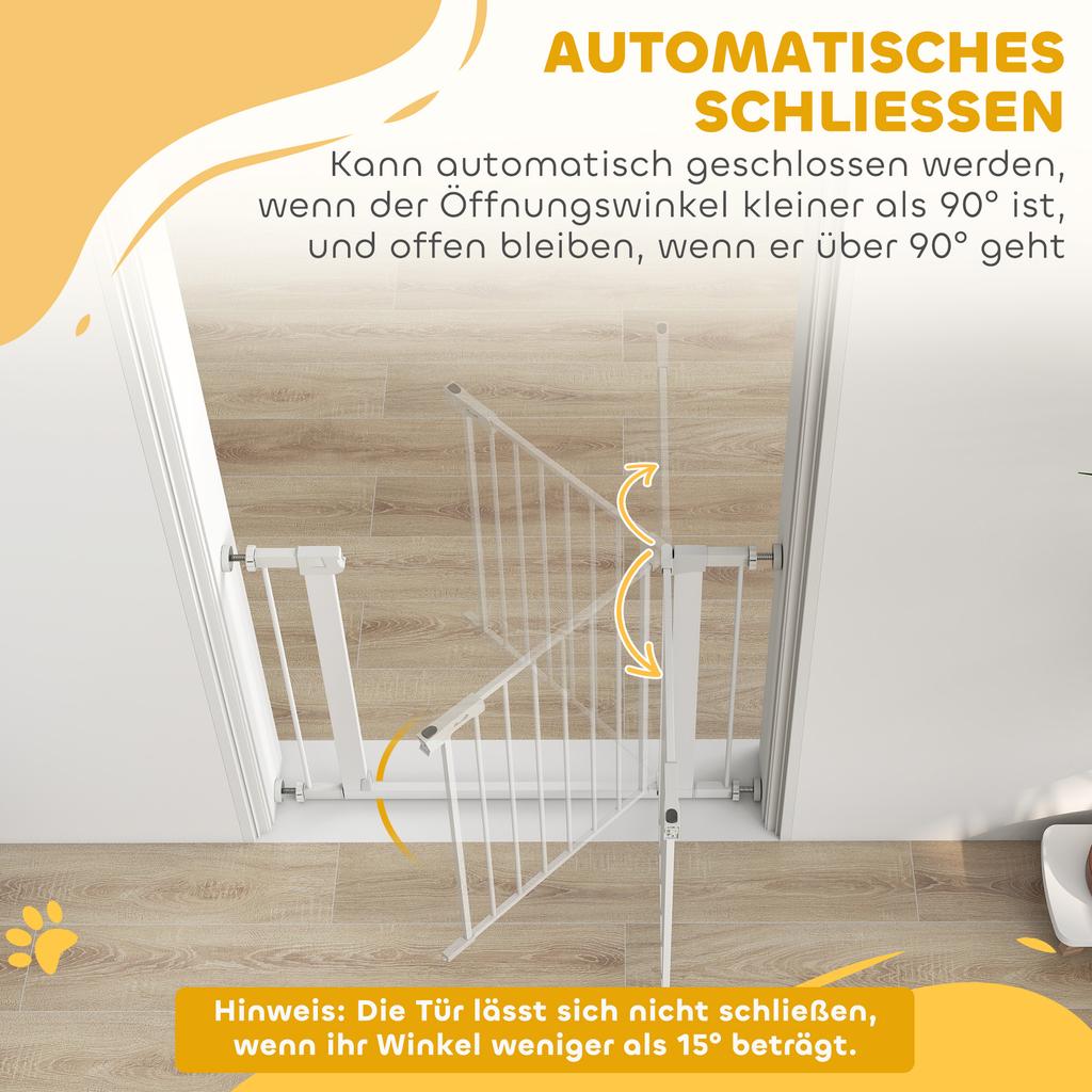 Door Gate, Tool-Free Installation, Adjustable Width 76-97 Cm, One-Handed Opening, Metal, White, 76 Cm High