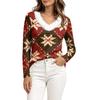 Women's Christmas Long Sleeve Top with Snowflake and Christmas Tree Print, Collar and V-Neck