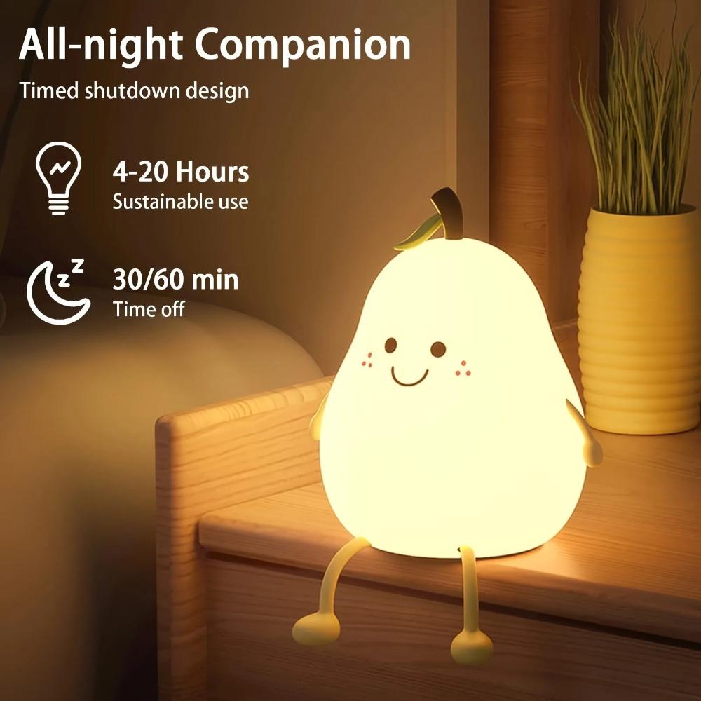 1PC Creative Cute LED Pear Night Light USB Rechargeable Dimming Touch Silicone Table Lamp Bedroom Decoration Couple Gift Boby Light