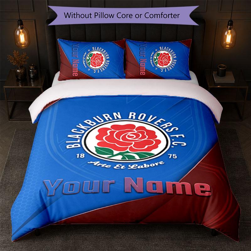 Blackburn Rovers Football Custom Name Text Bedding Set 1 Duvet Cover+2 Pillowcases Soccer Logo Personalized Gift For Special Occasion Bedroom Decor