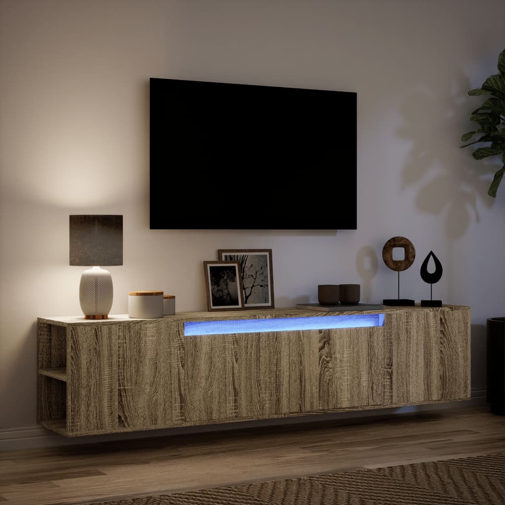 Vidaxl Ścienna Szafka Pod Tv, Z Led, Dąb Sonoma, 180X31X39,5 Cm