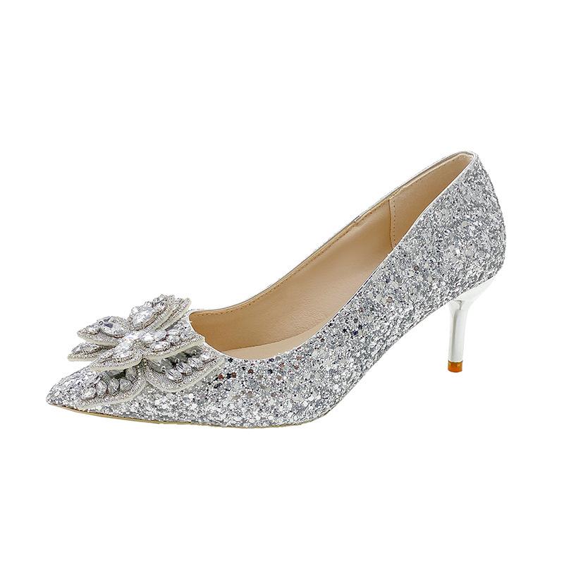 Red Crystal Wedding Shoes Women's Chinese Xiuhe Wedding Dress Two Wear Bridal Engagement Shoes Not Tired Feet Bow High Heels