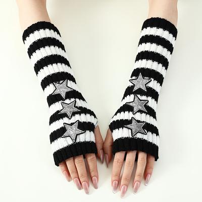A Pair of Five-pointed Star 30cm Striped Color-blocking Gloves, Outdoor Warm, Cold-proof and Windproof Sleeves, Fashionable Personality