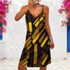 Women Plus Size V Neck Double Straps Sleeveless Printed Black Mini Dress