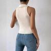 Kadın Yaz Yeni Düz Renk Polo Yaka Slim Fit Fitilli Kolsuz Örgü Yelek