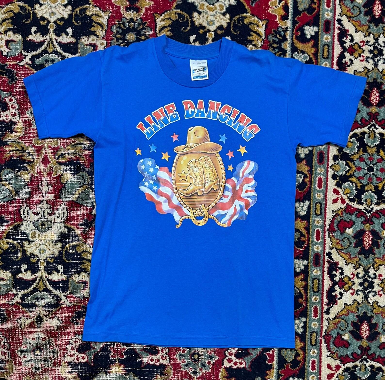 Vintage Line Dancing T-Shirt Western Music USA Flag Size S 4XL