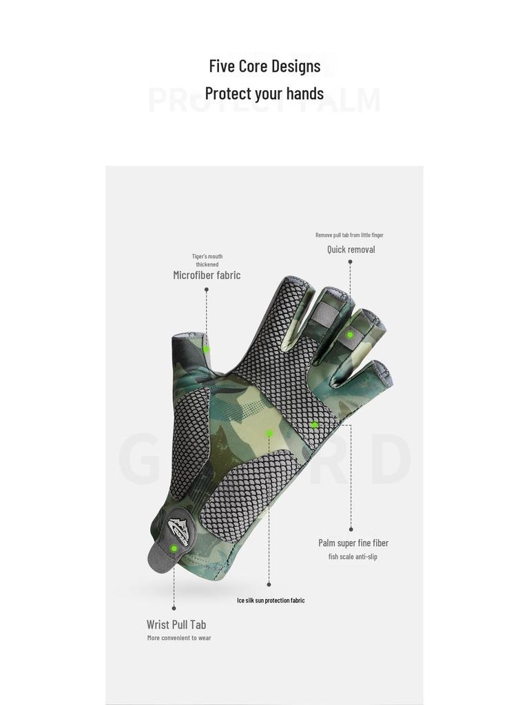 XG55 Outdoor Non-Slip Half-Finger Fishing Gloves: Breathable, Sweat-Absorbent, Wear-Resistant, Ice Silk Design. Ideal for Fishing, Cycling.