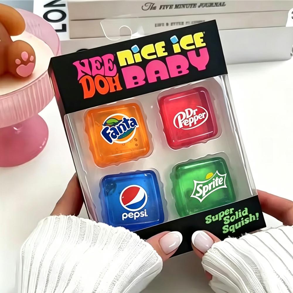 Needoh Teenie Nice Eiswürfel Fidget Spielzeug Mini 4er Pack Set Langsamer Rückprall Squishy Spielzeug Stressabbau Fidget für Partygeschenke Geschenke