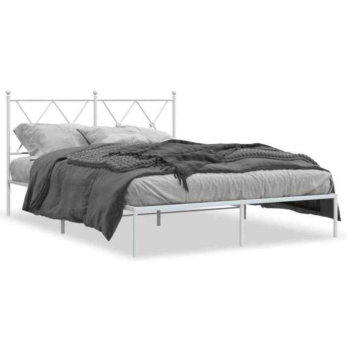 VidaXL Cadre de lit métal sans matelas et tête de lit blanc 135x190 cm 376550