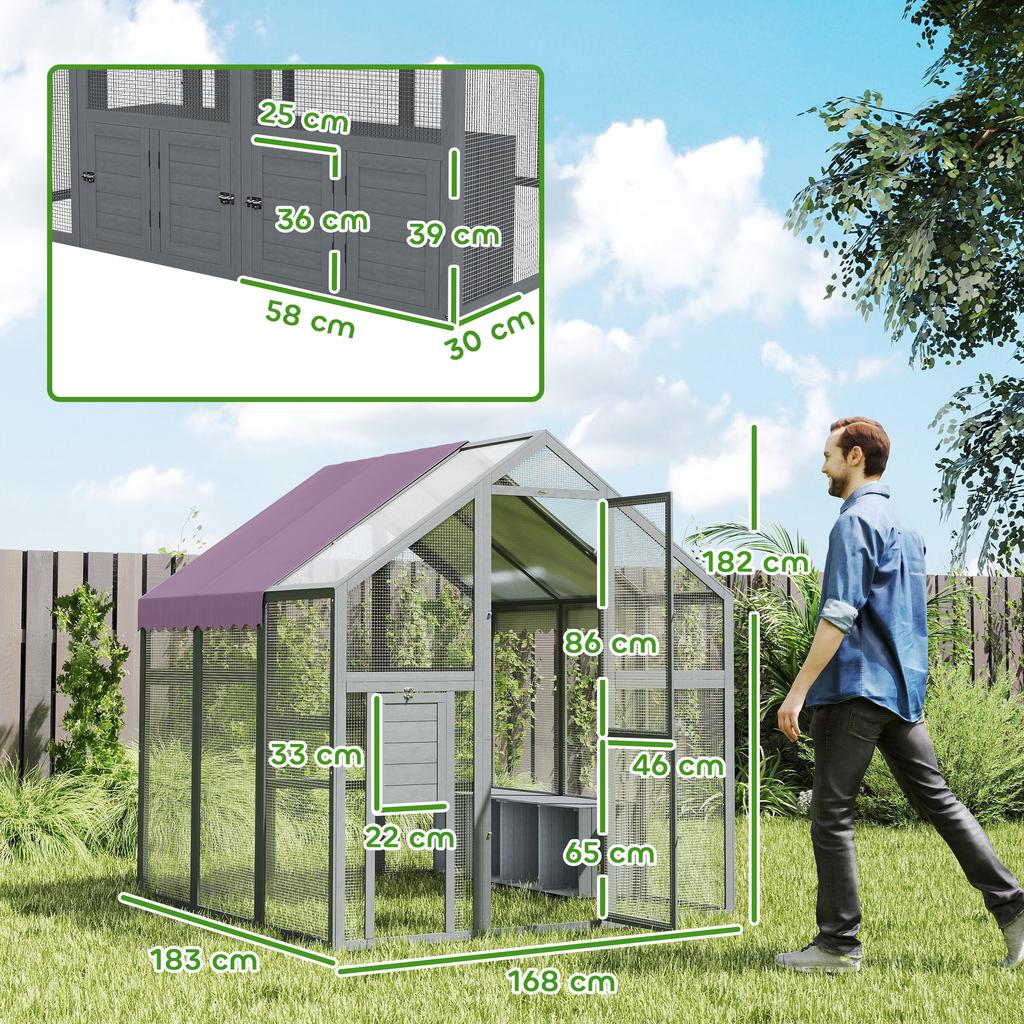 Tavuk kümesi, su geçirmez çatılı tavuk kümesi, 2 yumurtlama kutusu, 2 tünek, 6-8 tavuk için, yaklaşık. 1,7 x 1,8 x 1,8 m