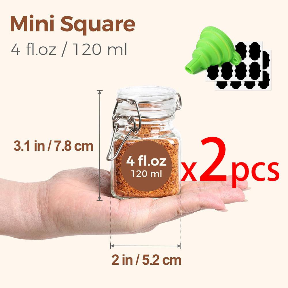 

Square Glass Spice Jars with Airtight Lids,Mini Favor Jars with Wire Clamp for Honey,Herbs&Farmhouse Kitchen Pantry Organization