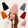 Winter Warm Knitted Hat with Fluffy Ball Beanies Cap Fashion Pullover Cap  for Male Female