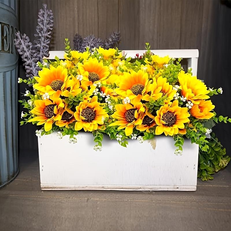 1/2 Stück Künstlicher Sonnenblumenstrauß mit Stielen, geeignet für Zuhause, draußen, drinnen, Hochzeit, Küche, Tischdekoration mit künstlichen Blumen