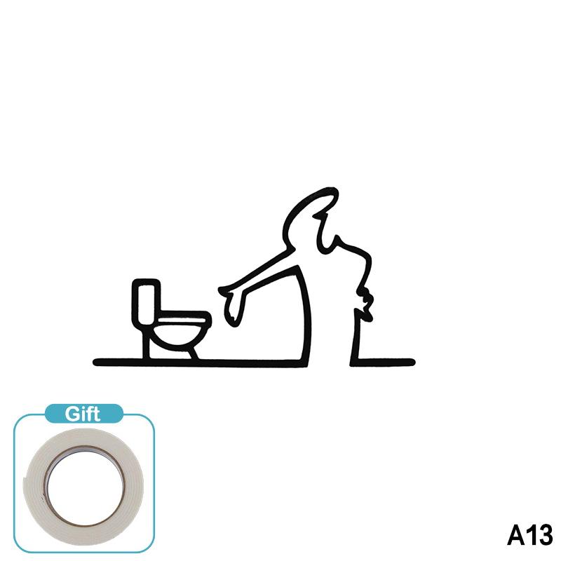 3D Nyomtatott Minimalista Vonalas Faldekoráció Öntapadós WC Jel Vízálló Modern Dísz Fürdőszobába Otthoni Dekoráció