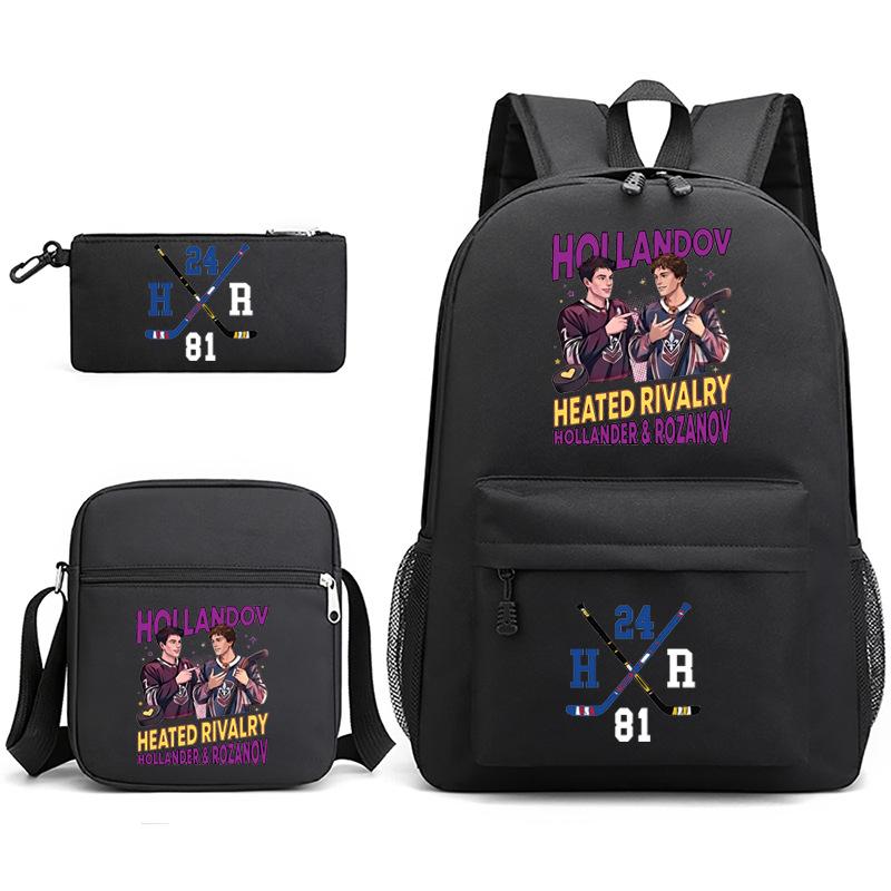 3 Piece School Backpack Set for Students Large Capacity Oxford Cloth Schoolbag with Shoulder Strap and Pencil Case