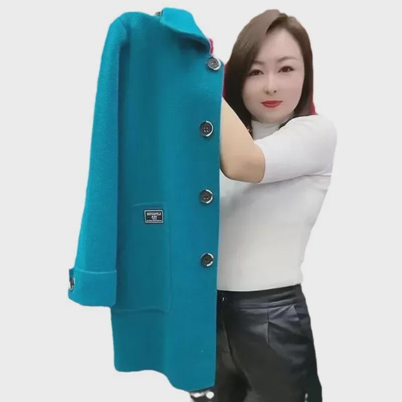 Elegant Woolen Coat: Loose Fit, Double-Faced Design for Middle-Aged and Elderly Women