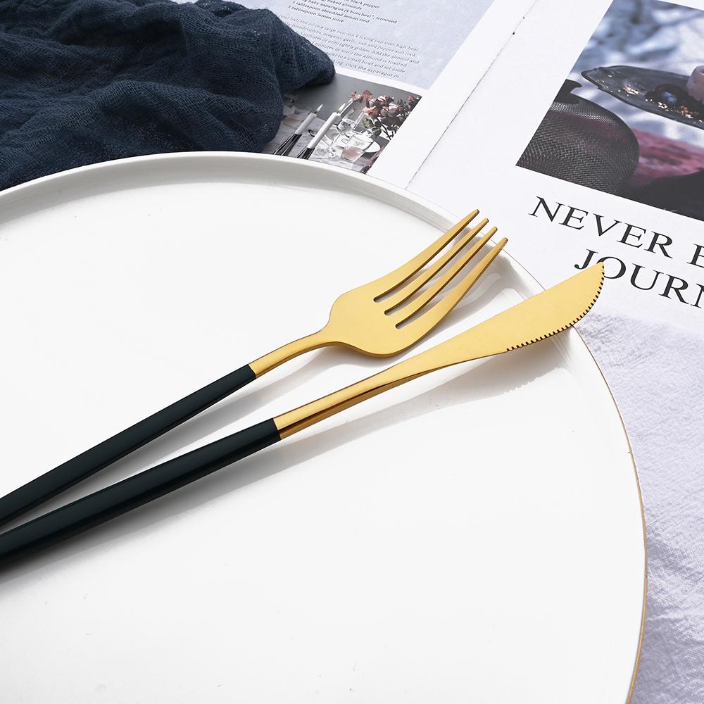 10People Black Silver Flatware Cutlery Set Knife Dessert Fork Spoon Dinnerware Stainless Steel Tableware Set Party Kitchen Tool