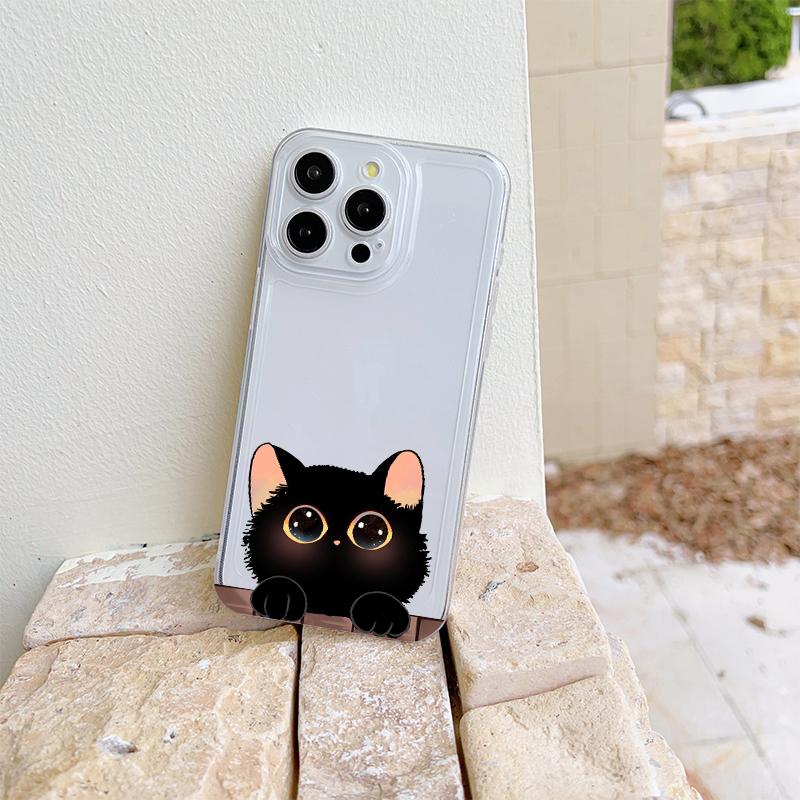 Cartoon problem cat Phone Case For IPhone 17 Pro Max 16 17 15 Pro 14 13 Plus 12 Mini 11 16E 17Air Cases Transparent Soft Covers