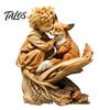 Handcrafted Wooden Statues Fairy Tale Little Boy and Fox Figurine, Rustic Desktop Statue, Artistic Carved Christmas Gift Ideas Sculpture Ornament for