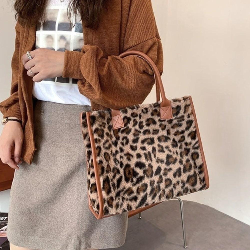 Versatile Soft Shopper Tote Cow Print Large Capacity Handbag New Plush Tote Bag Travel