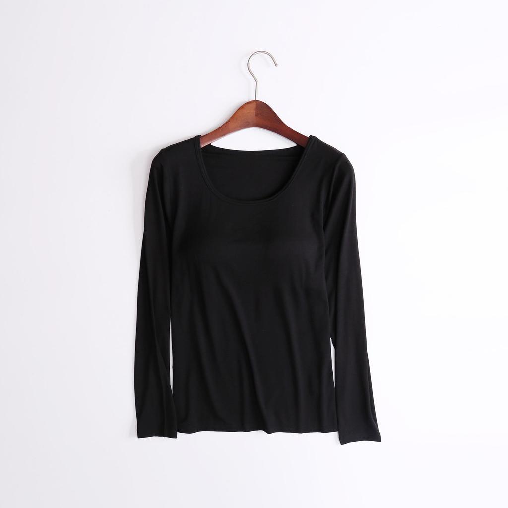 Modal Cup Integrated Long-Sleeve Women's Korean-Style Loose Pajama Top with Chest Pad
