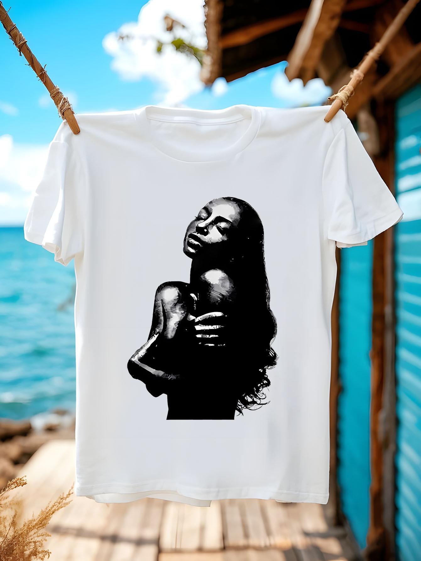Vintage Tshirt Vintage Black White Woman Portrait Tshirt XXXXL