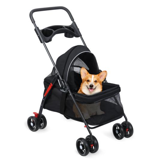 4 Räder Hunde Katzen Kinderwagen Outdoor Reise Haustier Faltkinderwagen Hunde Katzen Käfig Kinderwagen mit Becherhalter Atmungsaktives und Sichtbares Netz für Hund