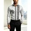 New men's long sleeved shirt with wine red gold chain diamond shaped 3D pattern printing, slim fit collar single shirt