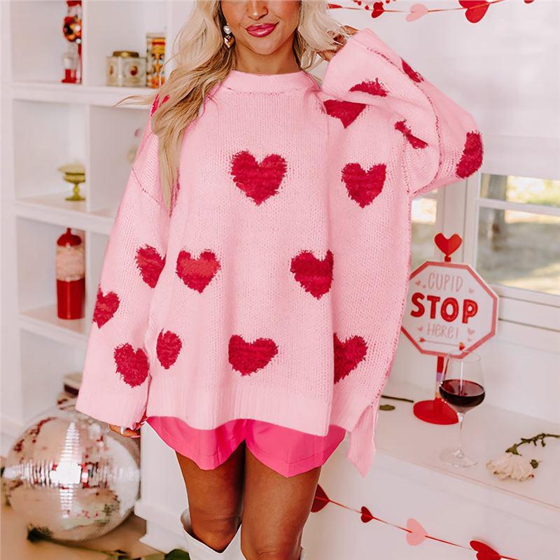 

2025 Autumn/Winter Women s Plus Size Heart Sweater, New Arrival 4XL рожевий