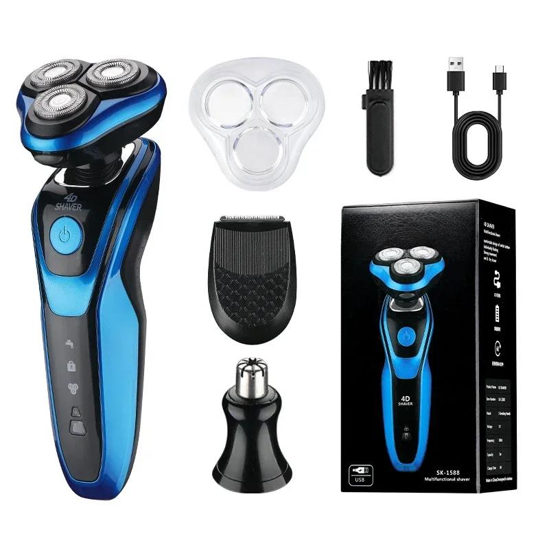 3-in-1 Elektrorasierer Rotationsrasierer Nasenhaartrimmer und Koteletten trimmer Wiederaufladbarer Haarschneider für Männer Haushaltsgeräte Neu