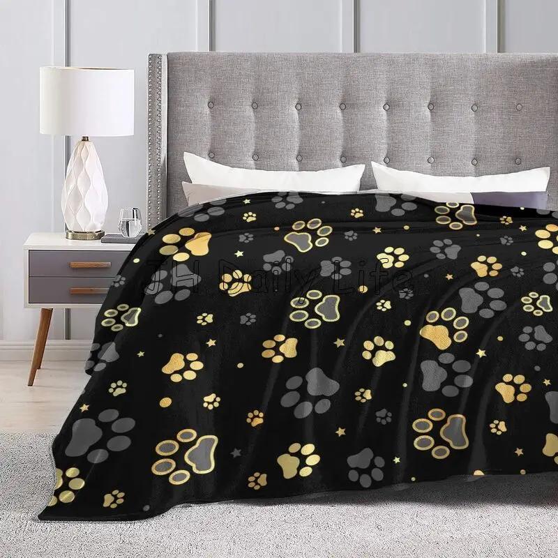 Dog Paw Print Flannel Fleece Throw Blanket for Bed Sofa Travel Camping Lightweight Soft Warm Cozy Plush Blankets for All Seasons
