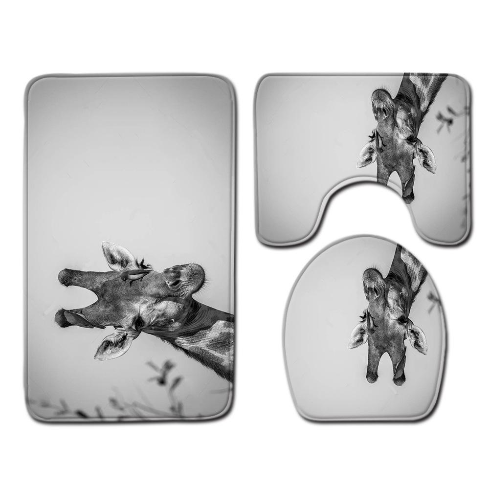 European And American Style Pink Cute Animal Flamingo Floor Mat Carpet Girl Heart Hand-Painted Illustration Toilet Three-Piece Set