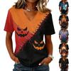 Dames Casual Top met Korte Mouwen en V-hals Pullover Halloween Print Halloween Thema Grafisch T-shirt
