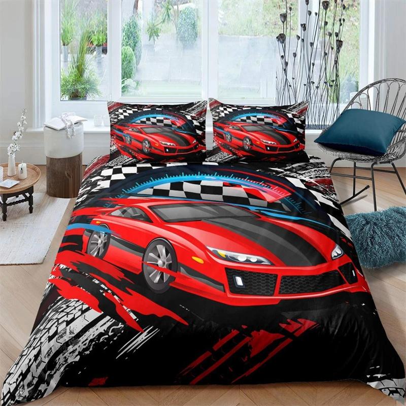 Racing Car Printed Duvet Cover With Pillowcase Bedding Set Single Double Twin Full Queen King Size 2/3pcs Polyester Quilt Cover