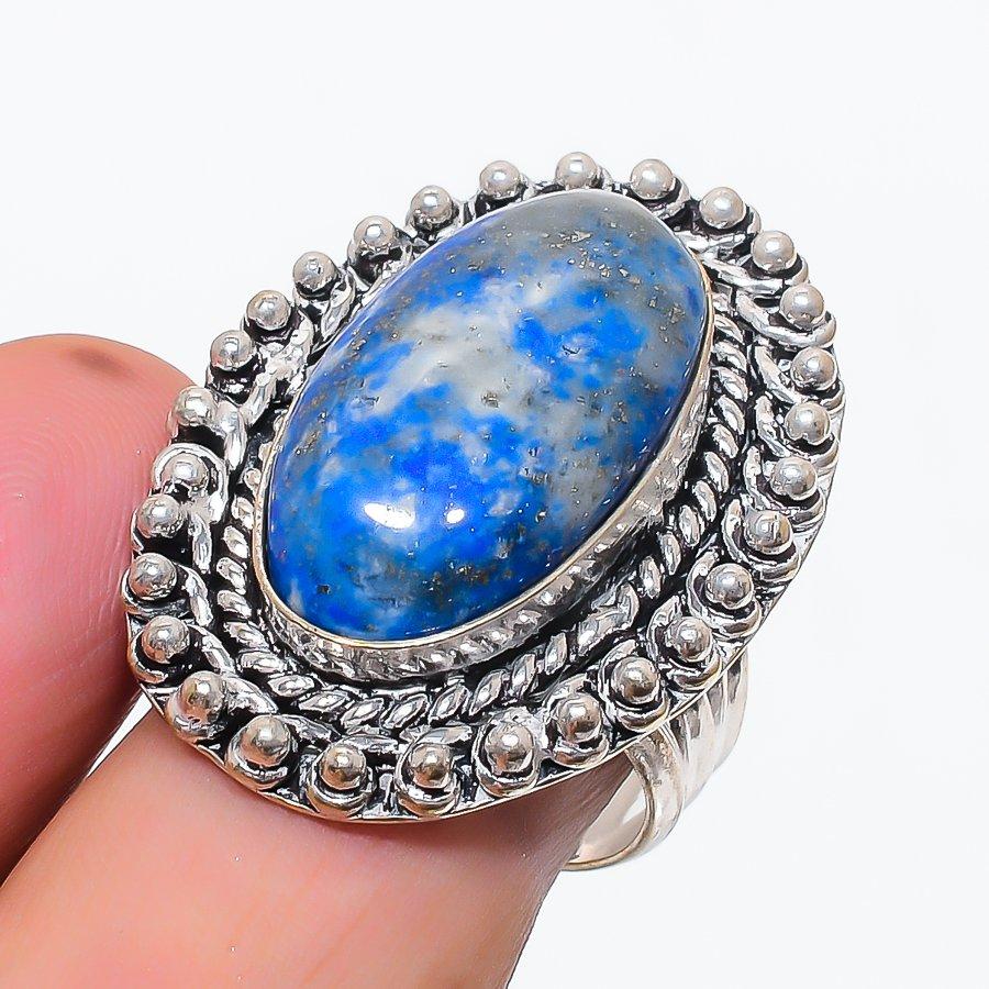 Natural Lapis Lazuli Gemstone 925 Sterling Silver Jewelry Ring Size 8 e5U40