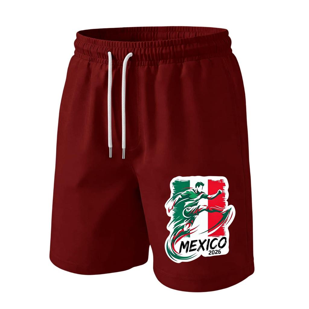 Men’s Drawstring Waist Shorts with Mexico 2026 Inspired Print Casual Loose Fit Sportswear