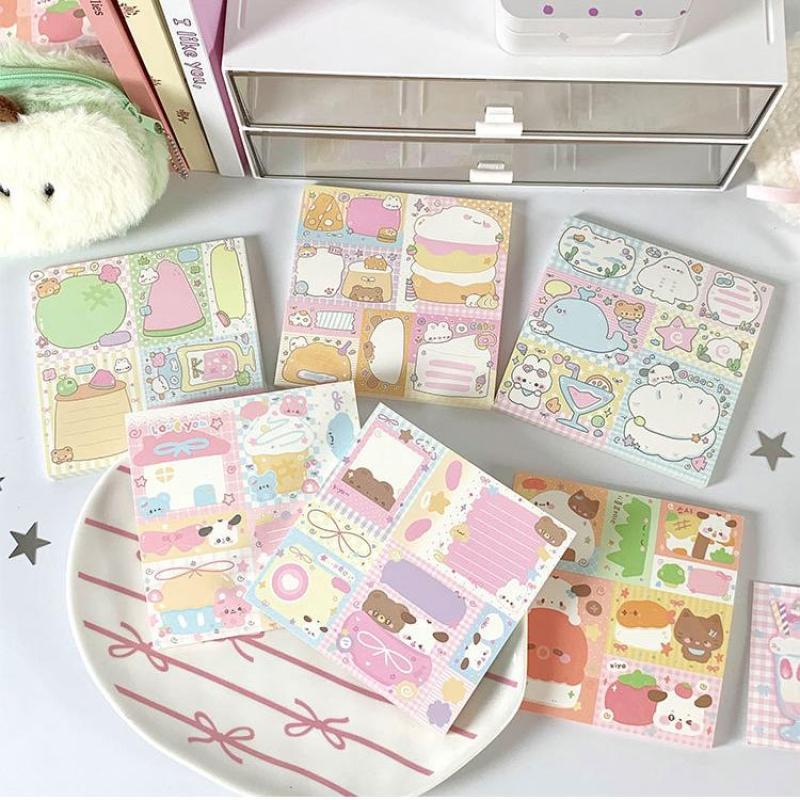 2Pcs Cute Kawaii Puppy Non Stick Sticky Notebook Simple Cartoon Notepad Stationery Index Tab Check List To Do Planner Stationery