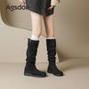 Augustine Boots New Autumn Tall British Style Black Knight Boots Retro Pile Boots