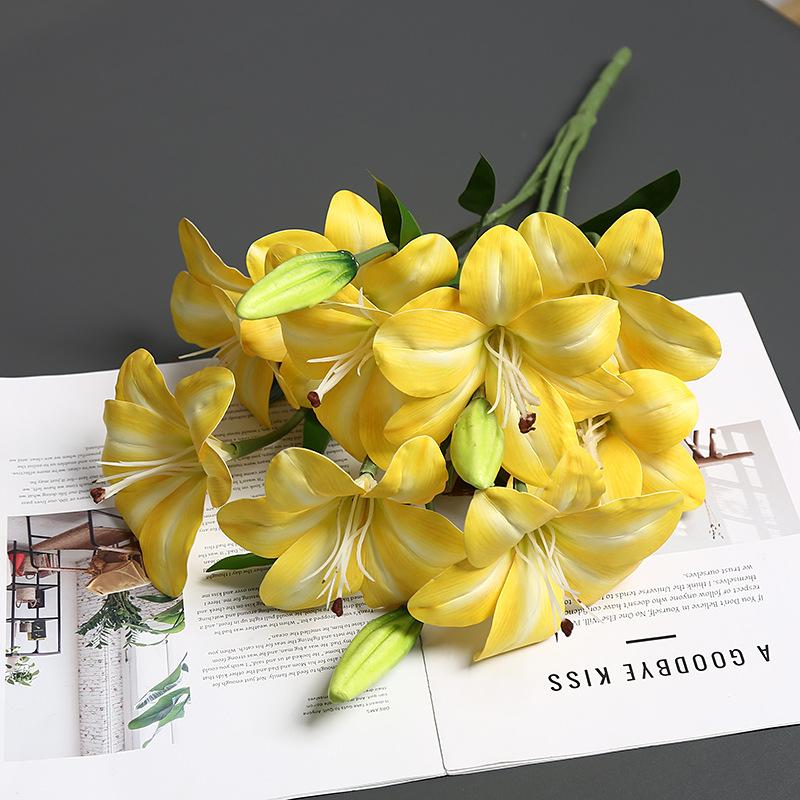 2pcs 3D Printed 9 Heads Lily Bouquet Flower Artificial Real Touch Hemerocallis Wedding Floral Decoration