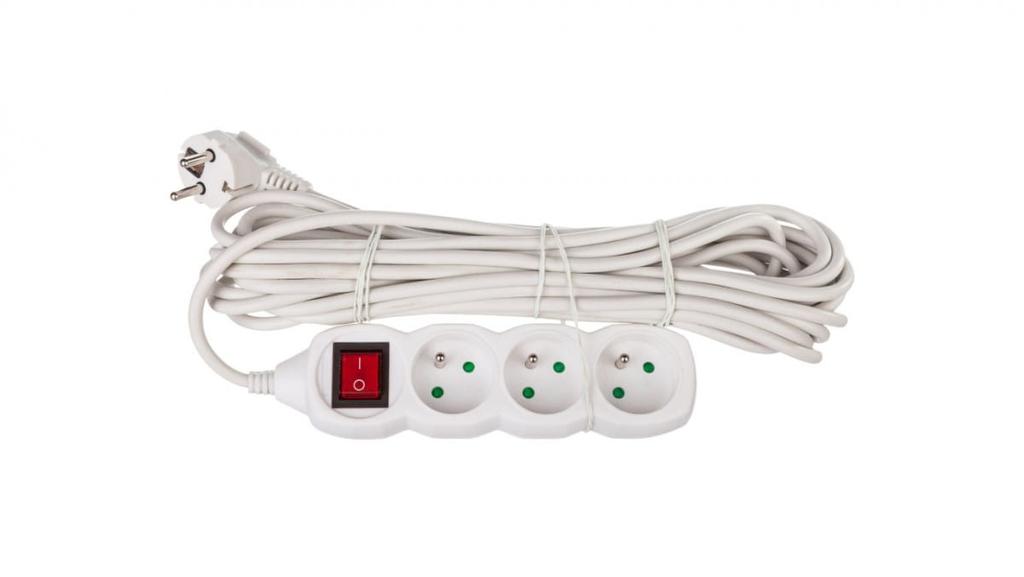 Extension Cord with Switch 3-sockets Z/U 10M /H05Vv-F 3G1/ White P1310