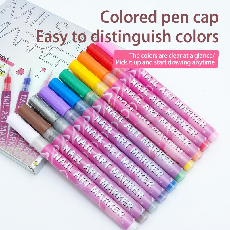 Cross 0.5mm Nail Art Pen Set - 12 Colors for DIY Dotting, Painting & Graffiti