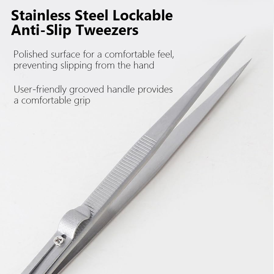 Anti-Slip with Lock Nail Art Tweezers, Density Fine Tip Rhinestones Gem Beads Pickup Tool for Acrylic Nails, nail art tweezers