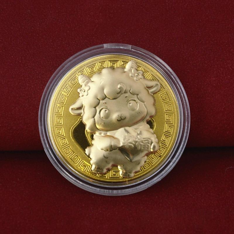 Year Of The Goat Commemorative Medal 2027 Zodiac Sheep Imitation Gold Foil Souvenir Coin New Year Gift