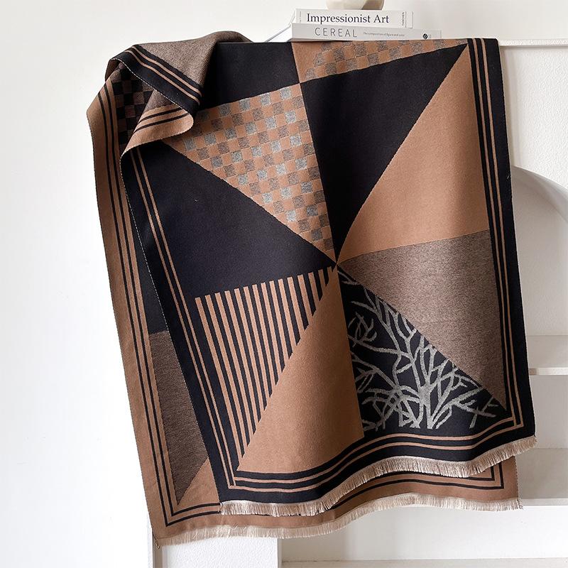 imitation cashmere scarf retro style plaid texture contrasting color double-sided personalized high-grade warm shawl