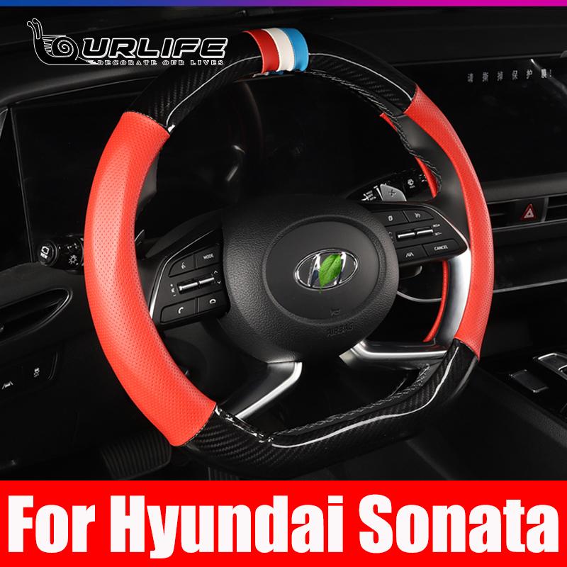 Zwart Lederen Hand Stuurwielhoes Auto Accessoires Voor Hyundai Elantra 7e Sonata