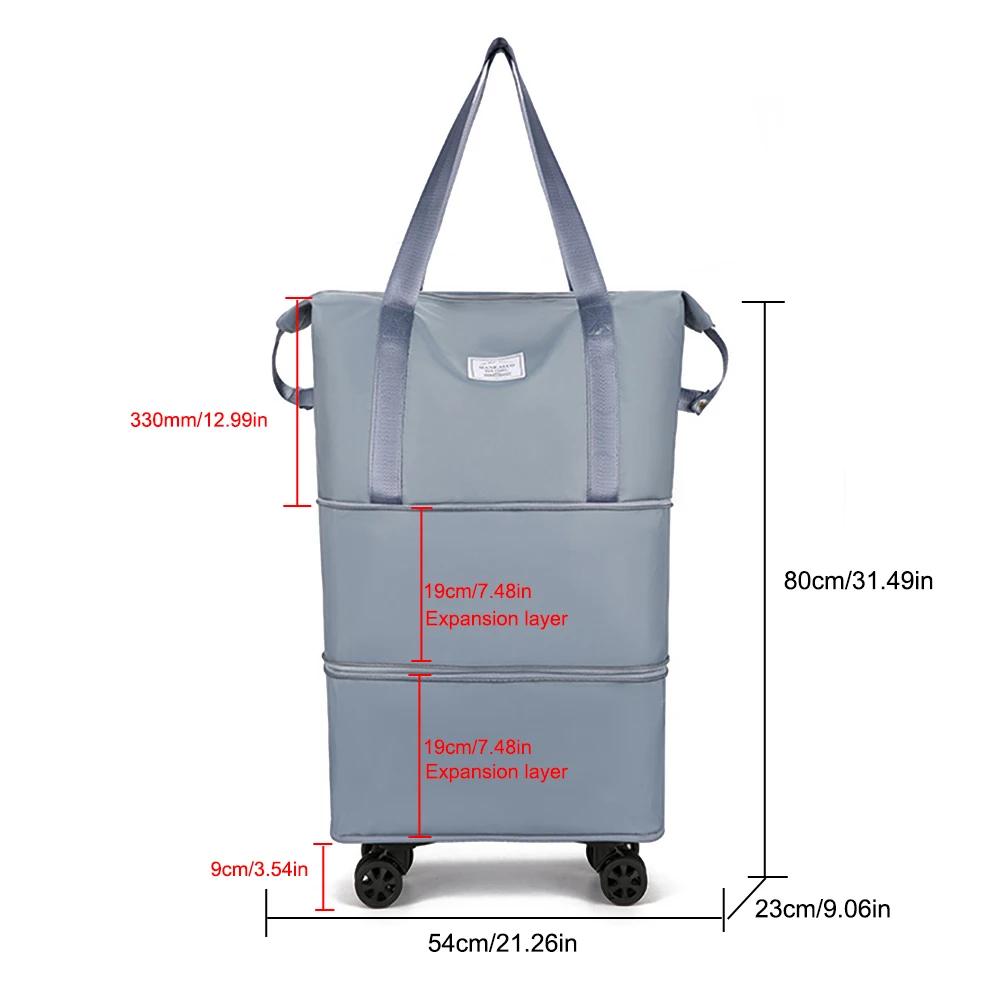 Collapsible Trolley Bag with Wheels Luggage Rolling Bags Large Capacity Dry-Wet Separation Unisex Business Trip Bag