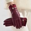 Women's Protein PU Leather Suede Touch Screen Compatible Fashion Commuting Thick Velvet Insulated Belt Buckle Riding Gloves