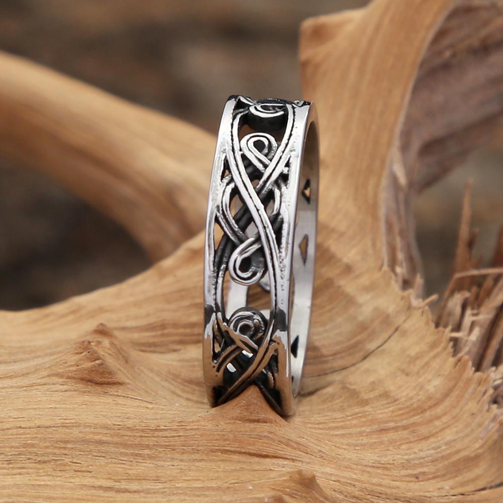 Vintage Fashion Stainless Steel Celtics Knot Ring Punk Hip Hop Simple Tang Glass Pattern Rings For Men Women Party Jewelry Gifts