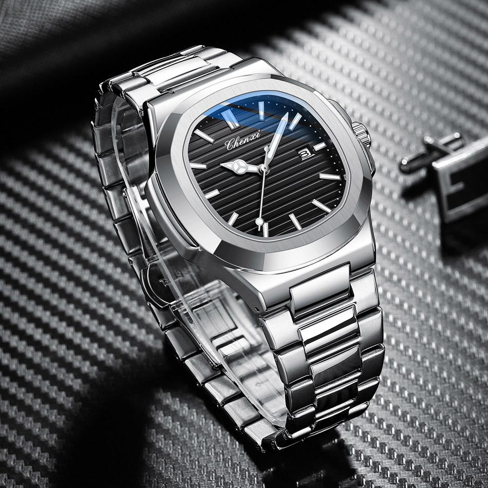 Unique Black Watches for Men Fashion Classic Quartz Wristwatch Luxury Top Brand Stainless Steel Strap Waterproof Men's Watches
